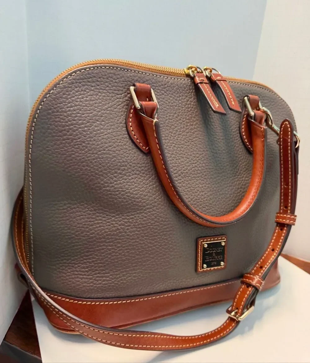 Dooney & Bourke Pebble Grain Zip Satchel Taupe Leather Shoulder Bag